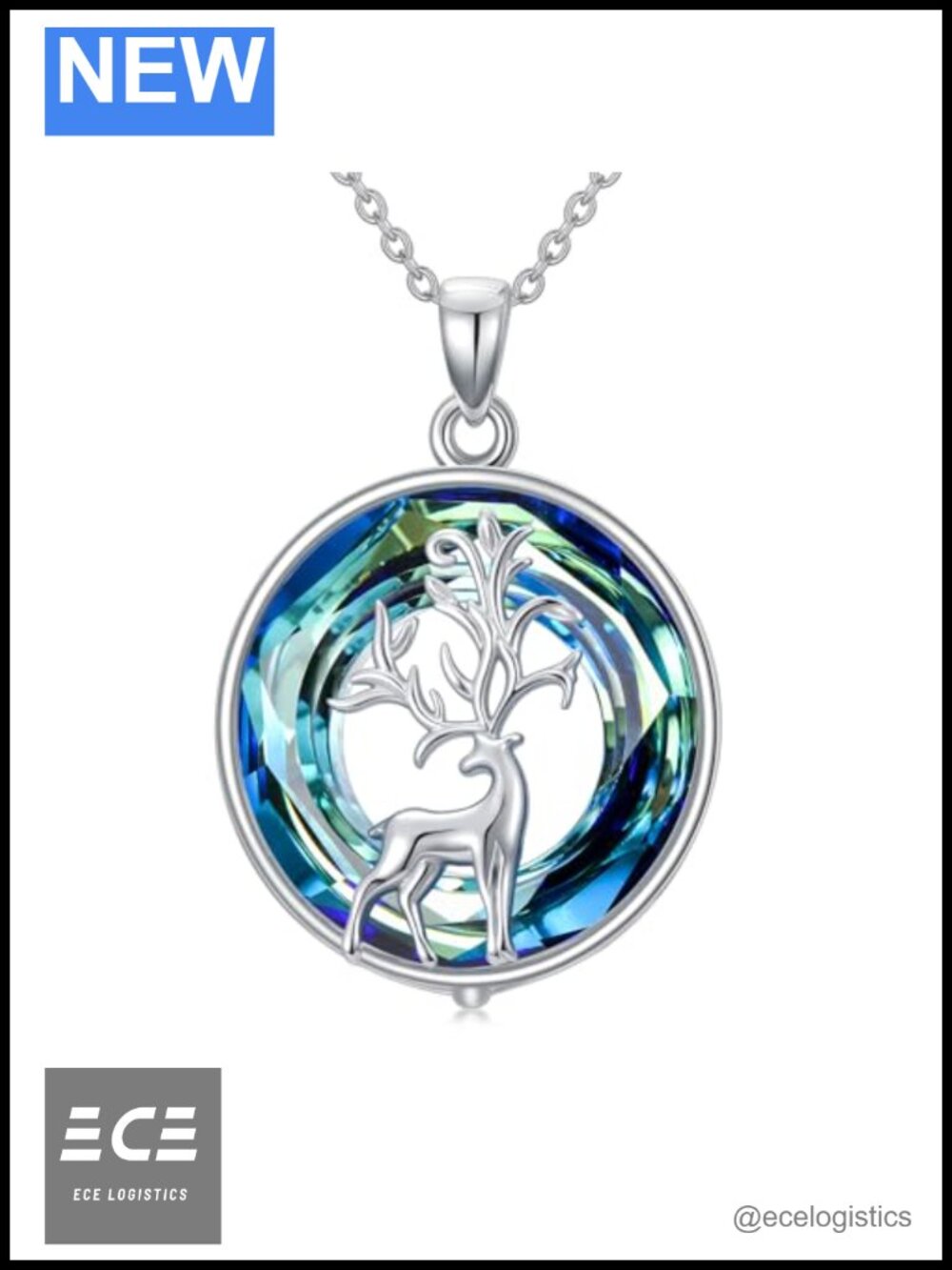 925 Sterling Silver Deer Pendant Necklace Austrian Crystal 18in Anniversary Gift